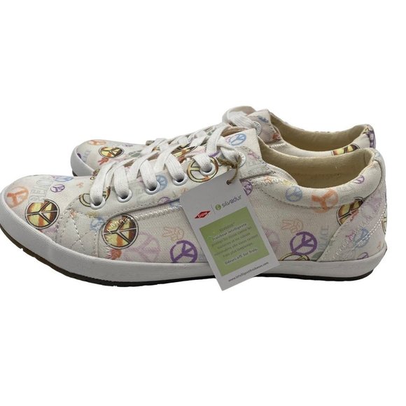 Taos Pink & Yellow Peace Sign Star Canvas Sneaker Women's Footwear 9 - Picture 4 of 11